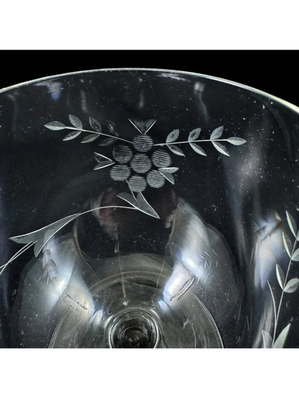 Set of 6 Floral Etched Glasses Brandy Cognac Footed Snifter Vintage 1960s